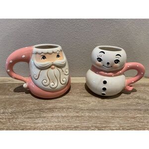 Johanna Parker Christmas Pastels Santa and Snowman Large Mugs NEW